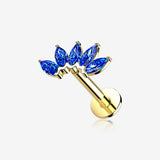 14 Karat Gold OneFit Threadless Brilliant Marquise Sparkle Flower Flat Back Stud Labret-Blue