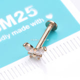 Detail View 2 of 14 Karat Gold OneFit Threadless Dainty Butterfly Sparkle Flat Back Stud Labret-Clear Gem