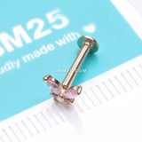 Detail View 2 of 14 Karat Gold OneFit Threadless Dainty Butterfly Sparkle Flat Back Stud Labret-Pink