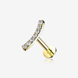 14 Karat Gold OneFit Threadless Brilliant Sparkle Gems Journey Curve Flat Back Stud Labret-Clear Gem