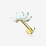 14 Karat Gold OneFit Threadless Brilliant Marquise Fire Opal Flower Flat Back Stud Labret-White Opal