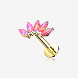 14 Karat Gold OneFit Threadless Brilliant Marquise Fire Opal Flower Flat Back Stud Labret-Pink Opal