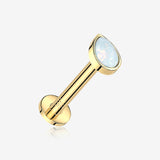 14 Karat Gold OneFit Threadless Teardrop Fire Opal Sparkle Flat Back Stud Labret-White Opal