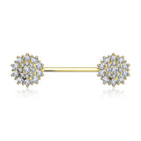 A Pair of 14 Karat Gold Brilliant Sparkle Glam Flower Nipple Barbell