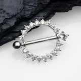 Detail View 1 of A Pair of 14 Karat White Gold Glistening Sunburst Sparkles Nipple Shield Ring-Clear Gem