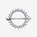 A Pair of 14 Karat White Gold Glistening Sunburst Sparkles Nipple Shield Ring-Clear Gem