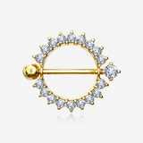 A Pair of 14 Karat Gold Glistening Sunburst Sparkles Nipple Shield Ring-Clear Gem