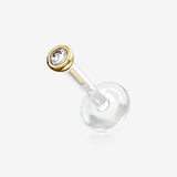 14 Karat Gold Push-In Gem Ball Top Bio-Flex Labret-Clear Gem