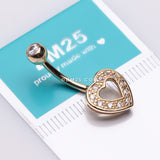 Detail View 3 of 14 Karat Gold Charming Heart Sparkle Belly Button Ring-Clear Gem