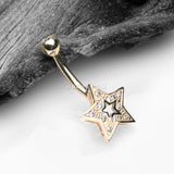 Detail View 2 of 14 Karat Gold Charming Star Sparkle Belly Button Ring-Clear Gem