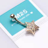 Detail View 3 of 14 Karat Gold Charming Star Sparkle Belly Button Ring-Clear Gem