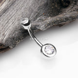 Detail View 2 of 14 Karat White Gold Double Gem Ball Sparkle Basic Belly Button Ring-Clear Gem