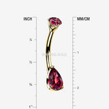 Detail View 1 of 14 Karat Gold Dainty Brilliant Teardrop Sparkle Belly Button Ring-Red