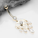 Detail View 2 of 14 Karat Gold Royal Chandelier Marquise Sparkle Belly Button Ring-Clear Gem