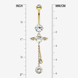 Detail View 1 of 14 Karat Gold Angel Wing Heart Sparkle Dangle Belly Button Ring-Clear Gem