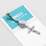 Detail View 3 of 14 Karat White Gold Marquise Cross Teardrop Sparkle Belly Button Ring-Clear Gem