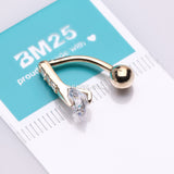 Detail View 3 of 14 Karat Gold Luscious Sparkle Bar Reverse Belly Button Ring-Clear Gem