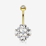 14 Karat Gold Brilliant Multi Heart Gem Sparkle Floral Belly Button Ring-Clear Gem