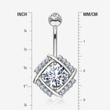 Detail View 1 of 14 Karat White Gold Grand Sparkle Weave Essence Belly Button Ring-Clear Gem