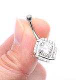Detail View 3 of 14 Karat White Gold Grand Sparkle Weave Essence Belly Button Ring-Clear Gem