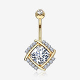 14 Karat Gold Grand Sparkle Weave Essence Belly Button Ring-Clear Gem