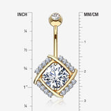 Detail View 1 of 14 Karat Gold Grand Sparkle Weave Essence Belly Button Ring-Clear Gem