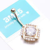 Detail View 4 of 14 Karat Gold Grand Sparkle Weave Essence Belly Button Ring-Clear Gem