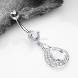 Detail View 2 of 14 Karat White Gold Triple Tiered Magnificent Sparkles Teardrop Belly Button Ring-Clear Gem