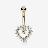 14 Karat Gold Hollow Heart Floret Sparkle Belly Button Ring