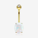 14 Karat Gold Prong Set Fire Opal Sparkle Belly Button Ring