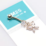 Detail View 3 of 14 Karat Gold Grand Butterfly Marquise Sparkle Dangle Belly Button Ring-Clear Gem