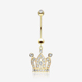 14 Karat Gold Majestic Crown Sparkle Dangle Belly Button Ring