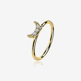 14 Karat Gold Brilliant Sparkle Crescent Moon Bendable Hoop Ring-Clear Gem