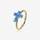 14 Karat Gold Brilliant Fire Opal Cross Bendable Hoop Ring