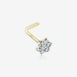 14 Karat Gold Brilliant Sparkle Flower L-Shaped Nose Ring