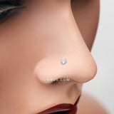 Detail View 1 of 14 Karat White Gold Prong Set Gem Top L-Shaped Nose Ring-Aqua