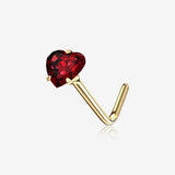 14 Karat Gold Prong Set Heart Sparkle L-Shaped Nose Ring