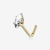 14 Karat Gold Prong Set Marquise Gem Sparkle L-Shaped Nose Ring
