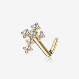 14 Karat Gold Multi-Gem Sparkle Cross L-Shaped Nose Ring