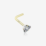 14 Karat Gold Prong Set Triangle Gem Top L-Shaped Nose Ring
