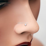 Detail View 1 of 14 Karat White Gold Prong Set Gem Top Nose Stud Ring-Clear Gem