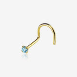 14 Karat Gold Prong Set Gem Sparkle Nose Screw Ring-Aqua