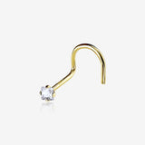14 Karat Gold Square Prong Set Gem Sparkle Nose Screw Ring-Clear Gem