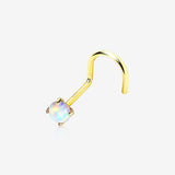 14 Karat Gold Prong Set Fire Opal Top Nose Screw Ring