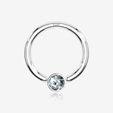 14 Karat White Gold Sparkle Gem Ball Captive Bead Ring