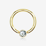 14 Karat Gold Sparkle Gem Ball Captive Bead Ring-Clear Gem