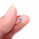 Detail View 2 of 14 Karat Gold Fire Opal Ball CBR Style Bendable Hoop Ring-Blue Opal