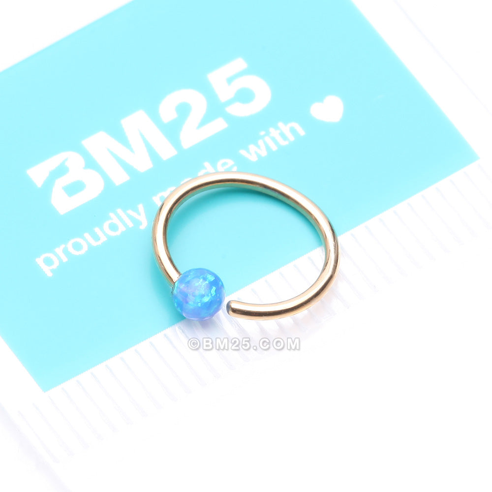 Detail View 4 of 14 Karat Gold Fire Opal Ball CBR Style Bendable Hoop Ring-Blue Opal