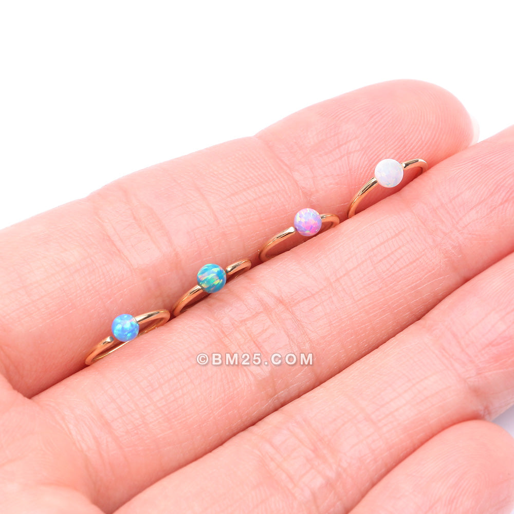 Detail View 3 of 14 Karat Gold Fire Opal Ball CBR Style Bendable Hoop Ring-Blue Opal