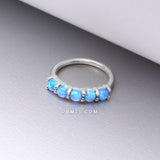 Detail View 1 of 14 Karat White Gold Multi Fire Opal Crown Prong Set Bendable Hoop Ring-Blue Opal
